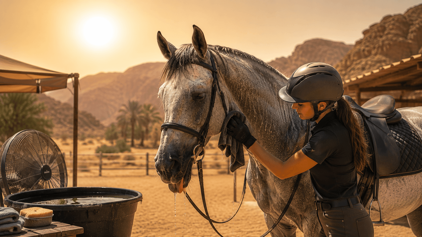 هل الجو حارٌّ أكثر من اللازم للركوب؟ كيف تتعرّف على الإجهاد الحراري في الخيل وتحمي خيلك في صيف الأردن